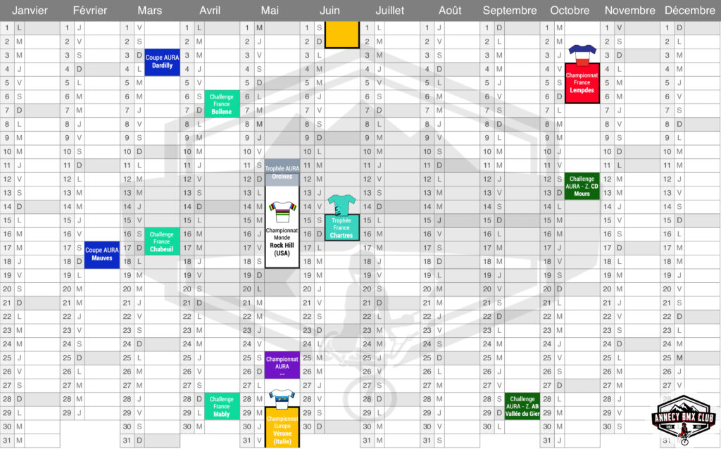 Calendrier BMX 2024 Annecy BMX Club